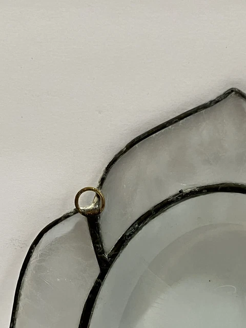 Antique Etched Glass Lead Filled Sun Catcher Clear With White Angel Jesus Figure 6