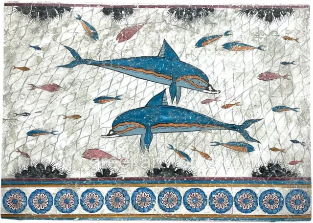 Minoan Dolphins Knossos Palace Crete Real Fresco Hand Painting on Plaster
