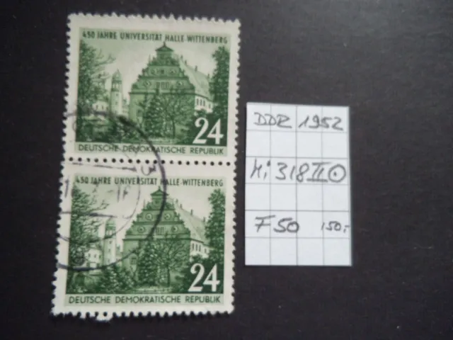 DDR 1952, Mi Nr. 318 II, Plattenfehler F 50, senkrechtes Paar, gestempelt, lesen