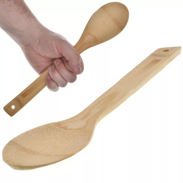 Large Wooden Spoon LONG HANDLE 30CM Real Wood Kitchen Cooking Utensil Server