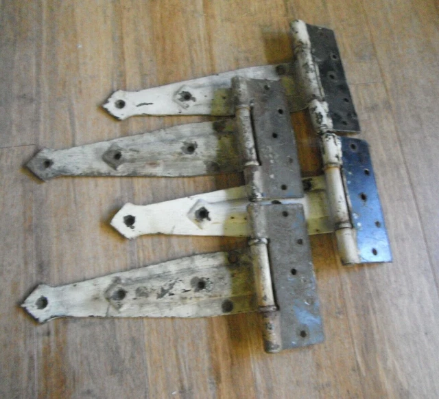 Lot of 4 Antique Primitive Barn Strap Tee Hinges Architectural Salvage 12" x 7"