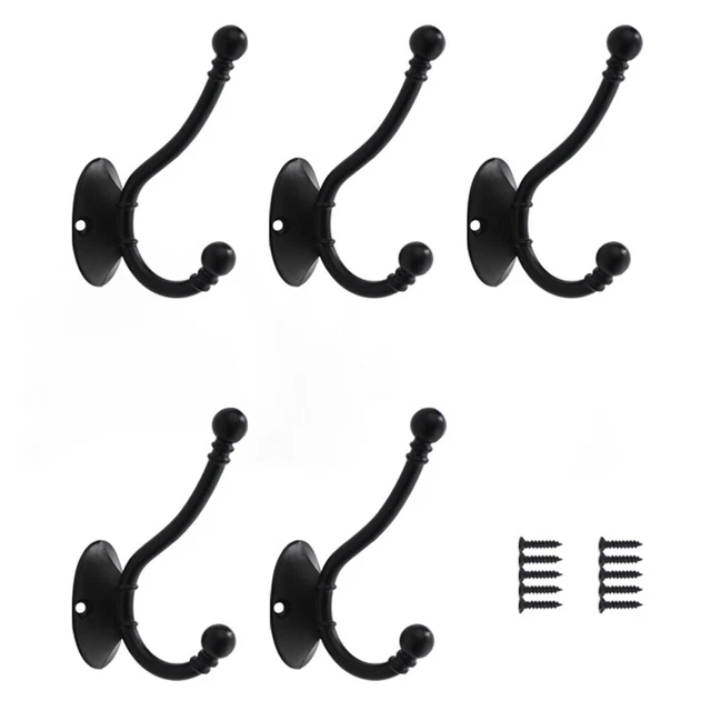 5Pcs Vintage Black Metal Coat Hooks Hat Key Clothes Door Hangers Wall Mounted