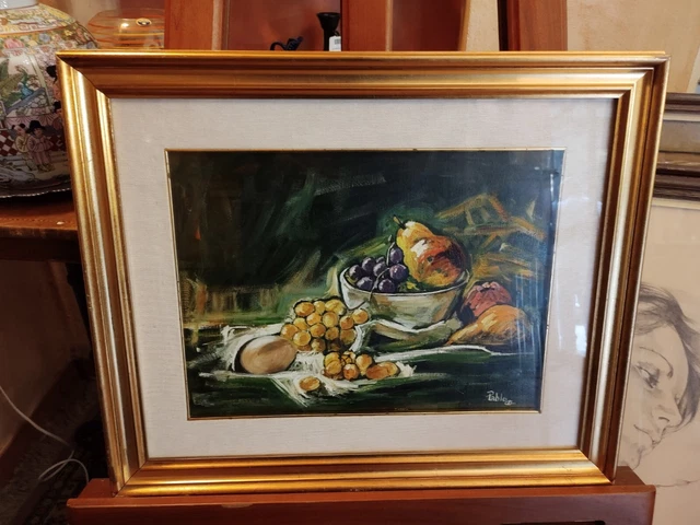 quadro olio su tela con cornice firmato in basso autore pablo  misura 50x60