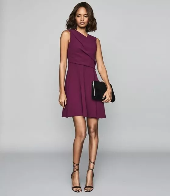 REISS Marianne Mini Dress Size4 BERRY 28 Bust 24 Waist Wrap Front A Line