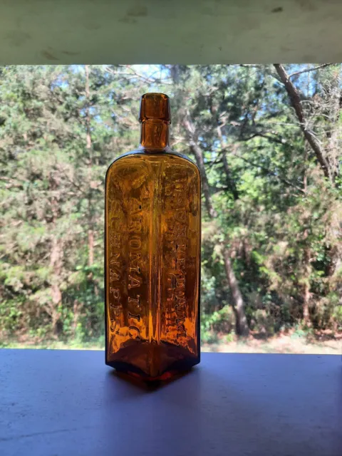 FREE SHIPPING UDOLPHO WOLFE'S AROMATIC SCHNAPPS YELLOW AMBER BOTTLE 1800s