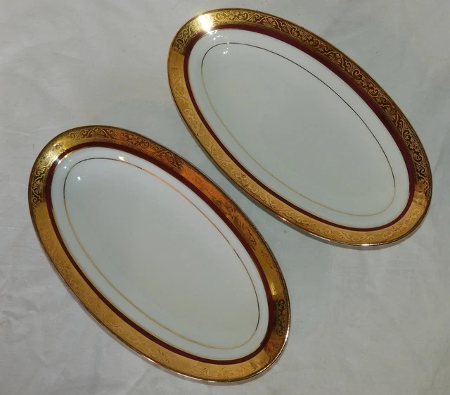 PORCELAINE DE LIMOGES TERNET France / Frise Or, Liseré carmin : x2 raviers (TBE)
