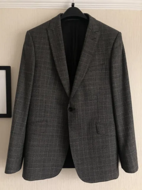 Kin by John Lewis Mens Tailored Grey Check Wool Blend Jacket Slim Fit 40R