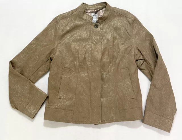 NWT Chicos Bronze Jacquard Button Lined Cotton Blend Jacket Ch2/US 12