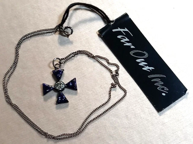 Maltese Cross Necklace 925 Sterling Silver Gun Metal Blue 16" Danty #3