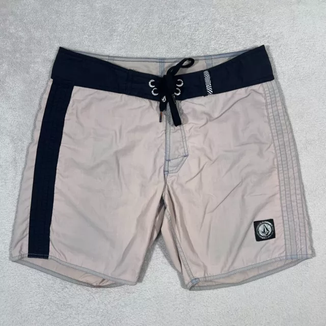 Volcom Board Shorts Mens 32 Waist Gray Black Faded Beach Pool Surf Swim Trunks