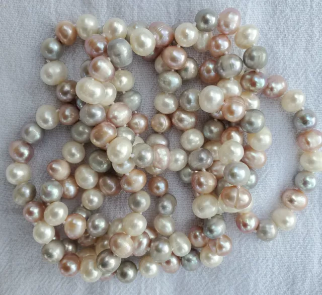 48" Gray, Pink and Cream Color Freshwater Cultured Pearl Necklace 8-9mm