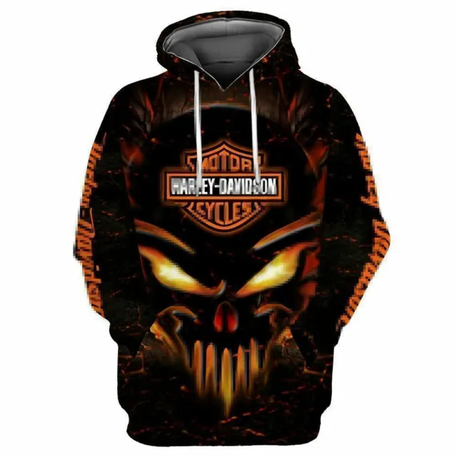 Cooler Totenkopf Harley-Davidson 3D Unisex Hoodie in Schwarz Männer und Frauen--