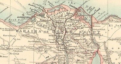 1911 Large Victorian Map ~ Egypt Arabia Petraea & Lower Nubia Cairo Nile 3