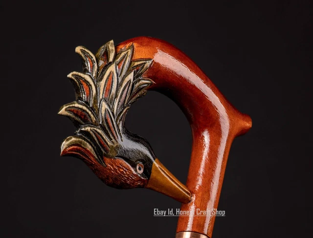 Hand Carved Phoenix Bird Head Wooden Walking Stick Walking Cane Handmade Gift B