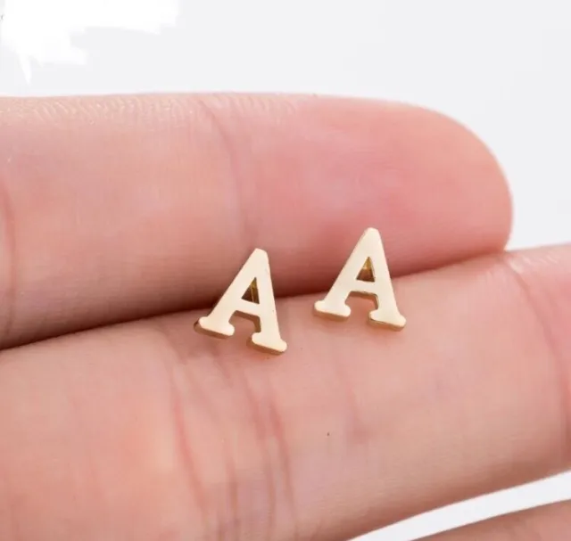 Gold Cute Alphabet Stud Tiny Initial letter Earrings Jewellery UK Seller A-Z