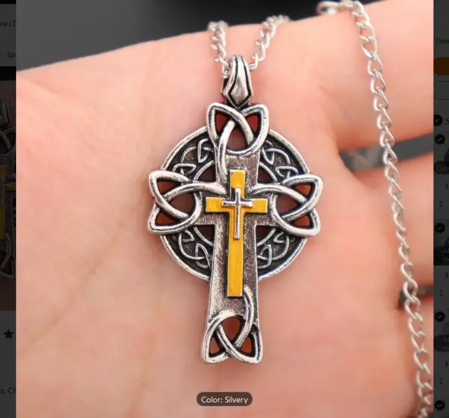 Rare CELTIC CROSS KNOT IRISH Pendant On 24" 925 Sterling Silver Necklace Gift