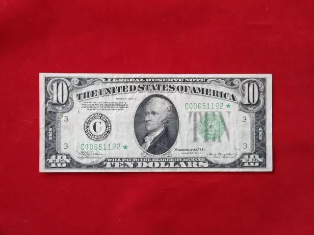 FR-2006C* 1934 A Series STAR $10 Ten Dollar Philadelphia Federal Reserve Note VF