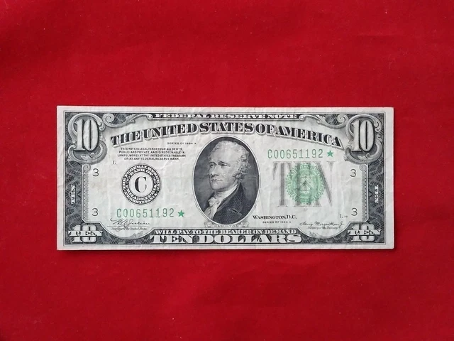 FR-2006C* 1934 A Series STAR $10 Ten Dollar Philadelphia Federal Reserve Note VF
