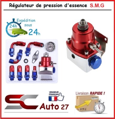 Kongqiabona Valve de régulateur de Pression de Carburant réglable 0-140 psi Universelle pour Voiture remontage avec kit de durit dessence pour jauge dhuile Rouge 