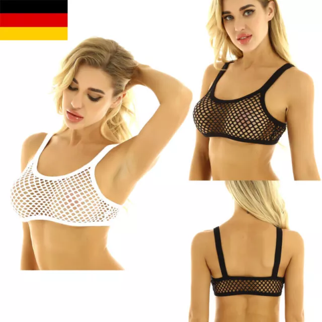 DE Damen Netz BH Crop Top Transparent Bikinioberteile Unterhemd Vest Camisole