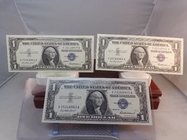 1957 One Dollar Silver Certificate Set Of 3 Unc. Consecutive Serial Numbers