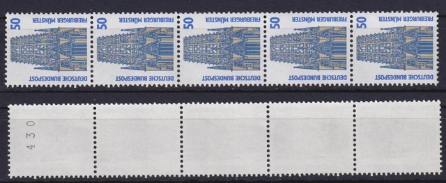 Bund 1340 Au RM 5er Streifen gerade Nummer SWK 50 Pf postfrisch gelbe Gummierung