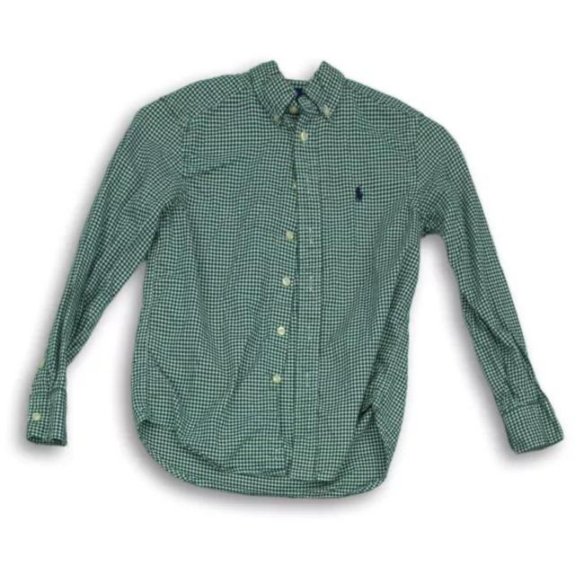 Ralph Lauren Boys Green Plaid Cotton Collared Long Sleeve Button Up Shirt Size 8
