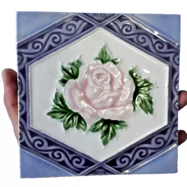 Rare Flower Ceramic Tiles   Porcelain Vintage Art Made In Japan