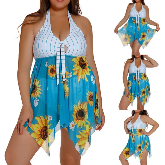 [Large Size Skirt Swimsuit Female] Sun Print Chiffon Yarn Split High  Waisted