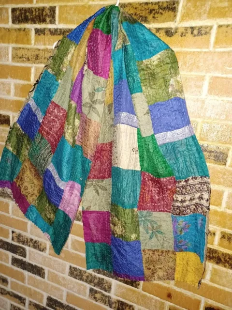 Vintage Taj Hotel Kantha Reversible Silk Blend Patchwork Shawl/ Tapestry, etc