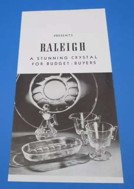 FOSTORIA GLASS CO. Presents #2574 RALEIGH Promotional Leaflet Illustrated 1939