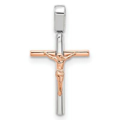 14k Two Tone Rose White Gold Crucifix Cross Religious Pendant Charm Necklace
