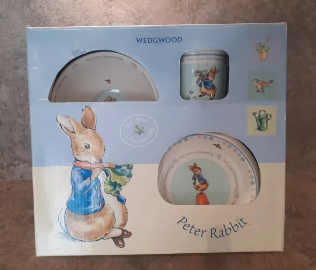 Wedgewood Peter Rabbit Gift Set Christening Bowl Plate Mug Cup China Porcelain