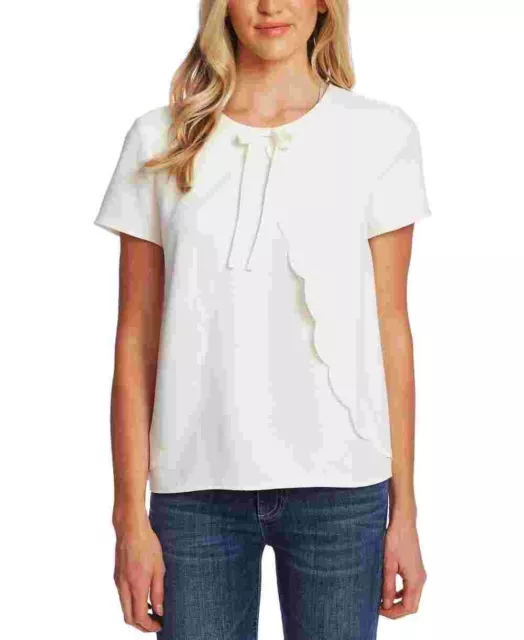 Cece Women's Scalloped Crepe Blouse Ivory White Size Large