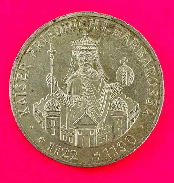 1990 Germany 10 Deutsche Mark Friedrich I. Barbarossa .625 Silver Coin - SCARCE