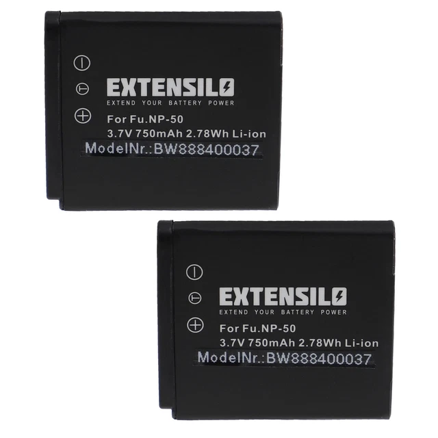 2 Batteria 750mAh per Fuji / Fujifilm FinePix F100fd,F200,F200EXR,F300 EXR