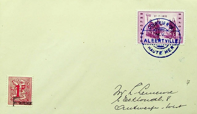 Belgique 1f+2f Sur Housse Largeur / Courrier De Albertville Haute Mer Cancel To