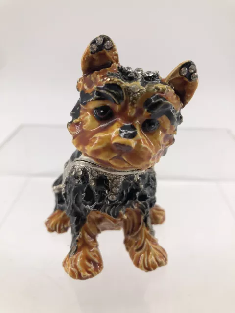 Yorkshire Terrier Yorkie Dog Hinged Trinket Box With Rhinestones Magnetic Enamel