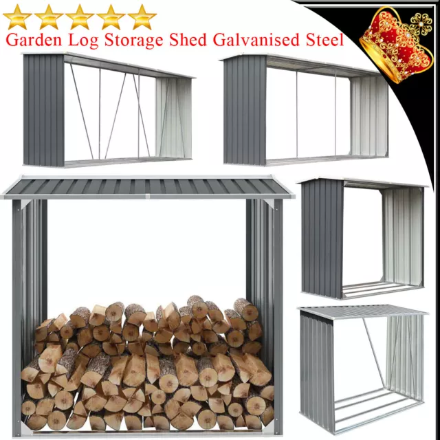 Garden fire Log Storage Shed Galvanised Steel Grey Outdoor Firewood Timber Cabin