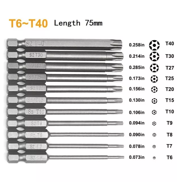 1pcs T6-T40 Magnétique Tête Torx Tournevis Bout 75mm Sécurité Inviolable Étoile