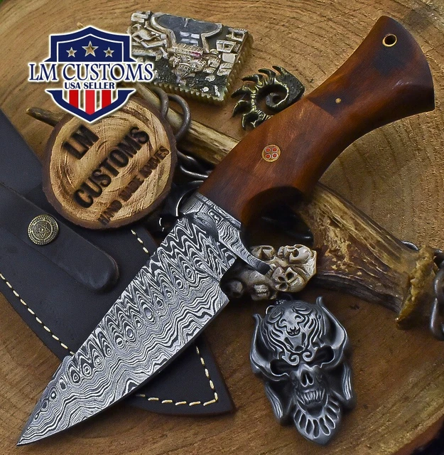 Custom Hunting Skinner Knife Ladder Damascus Walnut Wood Damascus Guard Hunting