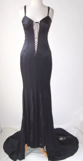 DOLCE & GABBANA Vintage Black Plunging Corset Bustier Lace Dress Gown 44 6 8 DOLCE & GABBANA Vintage Black Plunging Corset Bustier Lace Dress Gown 44 6 8