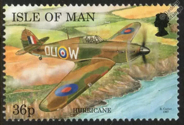 RAF Hawker HURRICANE Manx Aircraft Mint Stamp  (1997 Isle of Man)