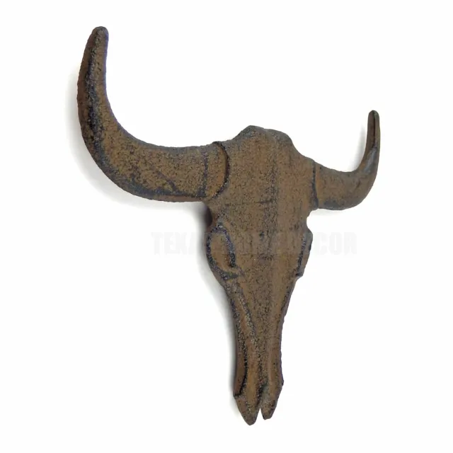 Texas Longhorn Wall Plaque Cast Iron Cow Skull Rustic Western Decor Brown 7 inch 2