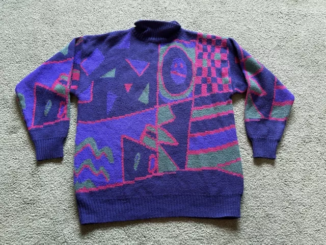 Vintage Axiom Sport 100% Acrylic Colorful Funky Turtleneck Sweater Size L