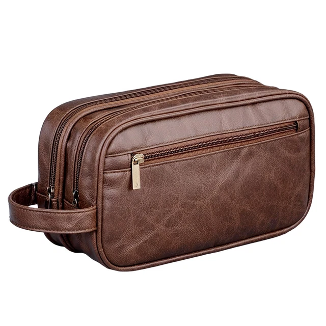 Trousse toilette homme marron – cuir PU vintage – grande
