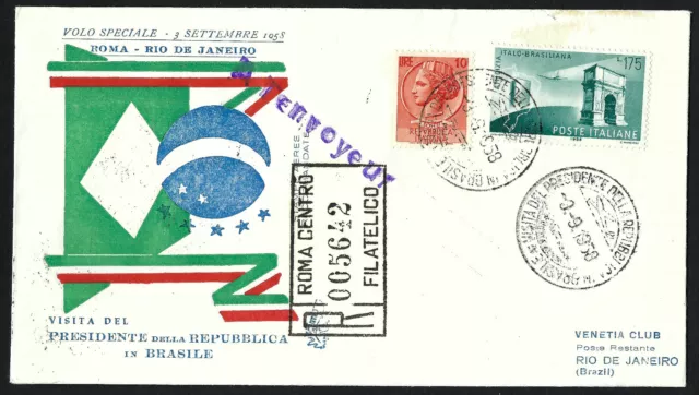 FDC VENETIA 147.it, Volo speciale Gronchi in Brasile, raccomandata estera