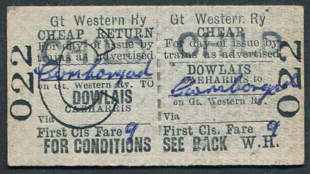 Dowlais Caeharris GWR Railway ticket 1963 1st class QY7471