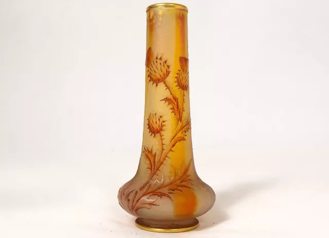 Petit vase soliflore pâte verre Daum Nancy fleurs chardons Art Nouveau XIXè