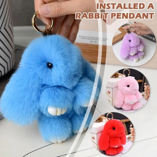 ADORABLE FUR BUNNY Fluffy Rabbit Plush Toy Keyring Charm Bag UK Pendant